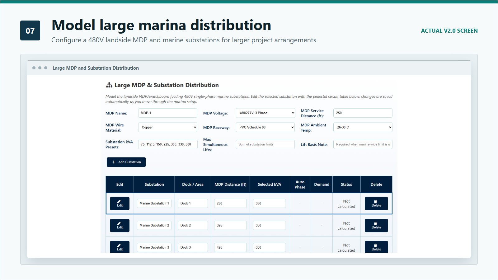 ShorePowerCalc Large MDP and Substation Marina distribution inputs